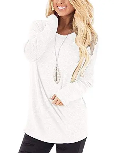 Produktbild: WNEEDU Damen Langarm T-Shirt Leicht Pullover Lose Langarmshirt Tunika Oberteile Casual Bluse Rundhals Tops