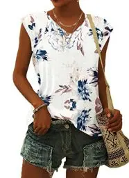 Produktbild: WNEEDU T-Shirt Damen Sommer V Ausschnitt Tank Top Locker Bluse Oberteile Top Sommer Damen Leicht und Luftig mit Flügelärmeln