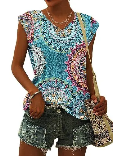 Produktbild: WNEEDU T-Shirt Damen Sommer V Ausschnitt Tank Top Locker Bluse Oberteile Top Sommer Damen Leicht und Luftig mit Flügelärmeln