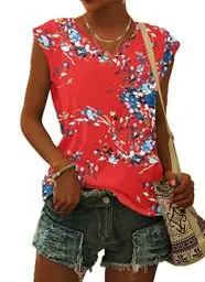 Produktbild: WNEEDU T-Shirt Damen Sommer V Ausschnitt Tank Top Locker Bluse Oberteile Top Sommer Damen Leicht und Luftig mit Flügelärmeln