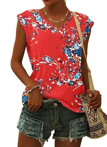 Produktbild: WNEEDU T-Shirt Damen Sommer V Ausschnitt Tank Top Locker Bluse Oberteile Top Sommer Damen Leicht und Luftig mit Flügelärmeln