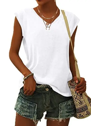 Produktbild: WNEEDU T-Shirt Damen Sommer V Ausschnitt Tank Top Locker Bluse Oberteile Top Sommer Damen Leicht und Luftig mit Flügelärmeln