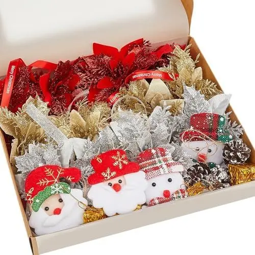 Produktbild: Wnvivi Weihnachtsschmuck-Sets Zum Selbermachen, Seidenstern, Tannenzapfen, Weihnachtsmann, Hängende Ornamente für Weihnachtsbaum-Kranz-Dekorationen