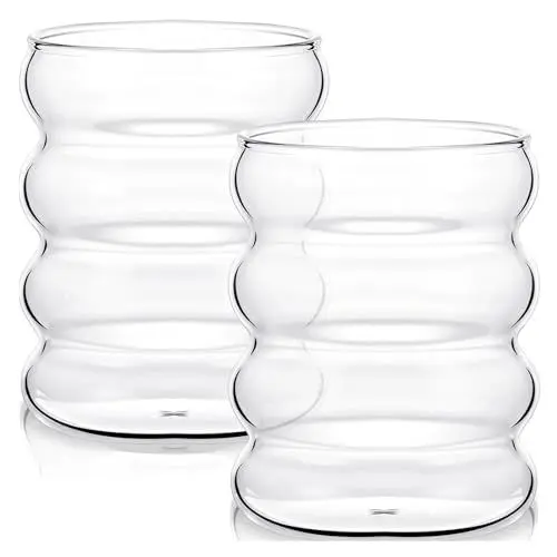 Produktbild: Wnvivi Wellenförmige Blasen-Trinkgläser, Eiskaffeetassen, Cocktailgläser. Biergläser, Glasbecher für Cocktailbier, Kaffeesaft(2Stk)