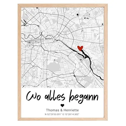 Produktbild: Wo alles begann Geschenk personalisiertes Poster Koordinaten Geschenk zum Einzug Wohnung Papierhochzeit Bild Zuhause Stadt Wohnzimmerposter Geschenk für Paare