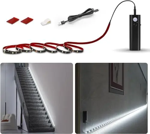 Produktbild: WOBANE LED-Streifen Mit Akku, Wiederaufladbar, 2200 mAh, Bewegungssensor, 2 M, für Treppen, Schlafzimmer, Badezimmer, Flur, Kaltweiß 6000 K