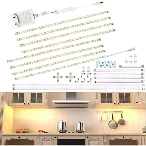 Produktbild: WOBANE LED Unterbauleuchte Schrankleuchte,8 x 30cm Warmweiß Unterschrank Beleuchtung mit Schalter,Heller küchenunterbauleuchte,für Küche,Regale,Vitrinen,12V LED lichtleiste,1200 Lumen,2700K