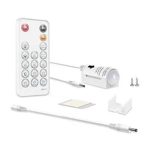 Produktbild: WOBANE PIR Bewegungssensor Controller mit Fernbedienung, Bewegungsmelder mit Lichtsensor für Küchenschränke,Treppen, Schlafzimmer,DIY LED Beleuchtung, DC 3,5 x 1,35 mm, 12 V