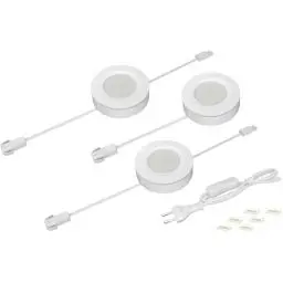 Produktbild: WOBANE Unterbauleuchte Küche LED,3 Stück Schrankleuchten mit Stecker & Schalter,LED Einbauleuchten 230V Erweiterbar,Heller küchenbeleuchtung für Schrank,Vitrine,Regal,Neutralweiß 4000K,8,5W,750lm,Rund