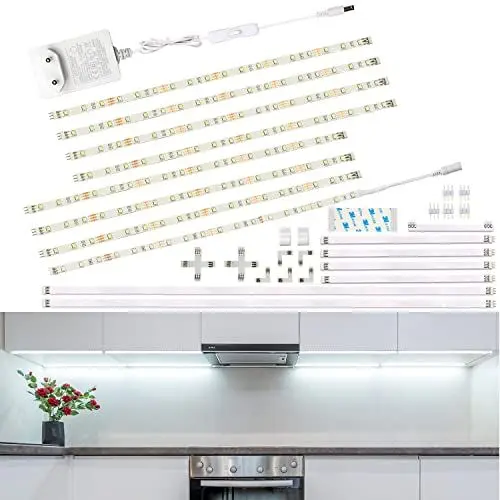 Produktbild: WOBANE Unterbauleuchte Küche LED,8 * 30cm LED Schrankbeleuchtung mit Lang verbinder,12V LED küchenbeleuchtung,LED Leiste Küche,für Schrank,Regale,Vitrinen,Kleiderschrank,144LEDs,6000K Kaltweiss