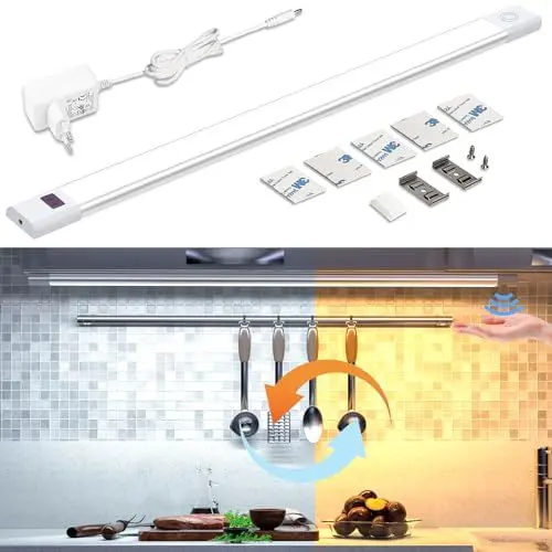 Produktbild: WOBANE 60cm Unterbauleuchte LED Dimmbar,5 Lichtfarben,Heller LED Lichtleiste mit Berührungsloser Sensor,LED küchenbeleuchtung unterbau,Unterschrank Beleuchtung für Regale,Werkbank