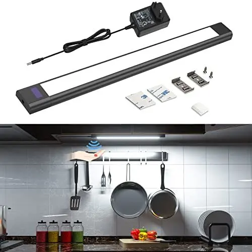 Produktbild: WOBANE Unterbauleuchte küche LED Dimmbar,Heller Lichtleiste mit Berührungsloser Sensor,LED küchenbeleuchtung unterbau,Kaltweiss Unterschrank Beleuchtung für Schrank,Regale,Werkbank,Schwarz,6000K