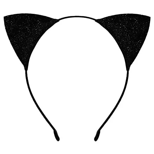 Produktbild: Wobeny Schwarzes Katzenohren-Stirnband für Frauen und Mädchen - Süßes funkelndes Glitzer-Haarband Halloween Cosplay Katzenkostüm Haar-Accessoires für Erwachsene und Kinder