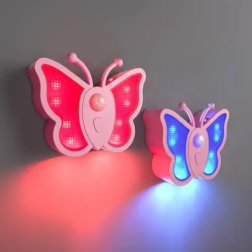 Produktbild: WOBSION LED Nachtlicht Dimmbar mit Bewegungsmelder und USB Aufladbar,RGB Nachttischlampe für Kinder Schmetterling,3 Farben Nachtlampe als Geschenke,Tragbar Lampe in Schlafzimmer,Kinderzimmer,2 Stück