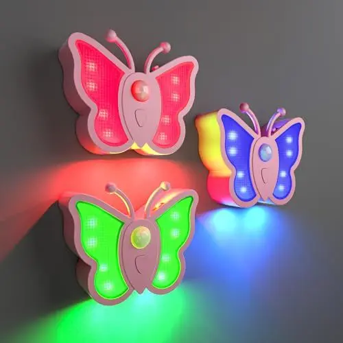 Produktbild: WOBSION LED Nachtlicht Dimmbar mit Bewegungsmelder und USB Aufladbar,RGB Nachttischlampe für Kinder Schmetterling,3 Farben Nachtlampe als Geschenke,Tragbar Lampe in Schlafzimmer,Kinderzimmer,3 Stück