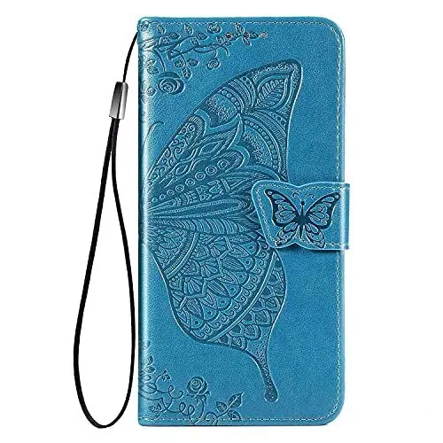Produktbild: WOBURN Hülle für Oppo Reno8 T (Reno 8T), Premium TPU/PU Leder Klappbar Schmetterlingsprägung Schutzhülle Handyhülle mit Standfunktion & Kartensteckplätzen, Blau