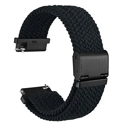 Produktbild: WOCCI 20mm Gewebtes Nylon Uhrenarmband für Damen und Herren, Schnellverschluss, Verstellbare Schwarze Schnalle (Schwarz)