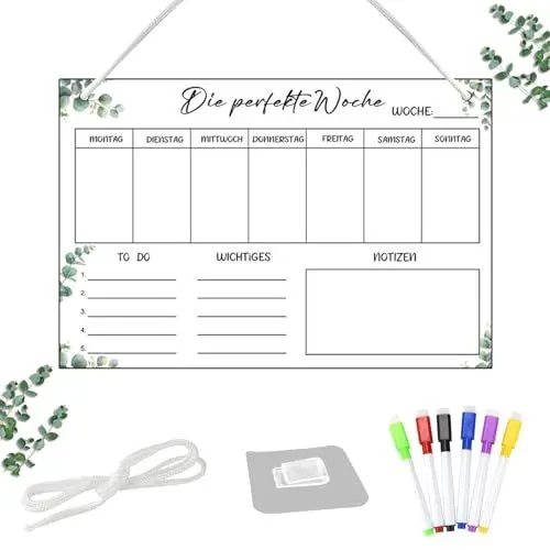 Produktbild: Wochenplaner Abwischbar - 30 x 20CM Personalisierter Acrylglas Wandkalender Familie Mit 6 Stiften, Schnur und Haken Ausgestattet - Für Büro, Schule, Küche, Whiteboard