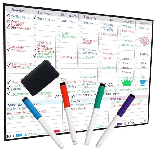 Produktbild: Wochenplaner magnetisch für Kühlschrank Whiteboard Kalender - Mealplanner - Familienplaner – Wochenplaner Abwischbar - Organisieren Sie Ihr Leben, um Stress zu reduzieren