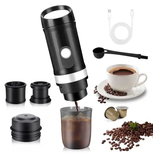 Produktbild: WODHMIEY Tragbare Espressomaschine mit 9600mAh Akku, 20 Bar Druck, Kompatibilität mit Nespressos, Dolce Gustos & Kaffeepulver, Kabellos, Schnellheizung, Ideal für Reise, Auto, Büro &Outdoor(BLACK)