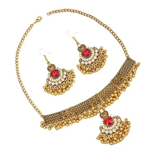 Produktbild: WOFASHPURET 1 Satz Halskette-set Tropfenkette Afrikanischer Schmuck Für Frauen Quastenohrringe Damenanzüge Halskette Für Frauen Halskette Mit Quastenanhänger Schmuckset Ohrhänger Rot Legierung