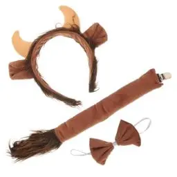 Produktbild: WOFASHPURET 1 Satz Ochsentier-kopfschmuck Milchkuh-stirnband Halloween-kuhkostüm Kuhohren Hörner Haarreifen Stier-cosplay-kostüm Kuhschwänze Kuhhaarband Kind Super Weich Schmücken Stoff