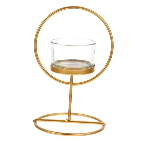 Produktbild: WOFASHPURET 1stk Tasse Hochzeitskerze Roségoldene Verzierungen Innendekoration Tischdekorationen Praktischer Leuchter Spitzkerzen Kerzenhalter Goldrand Geometrisch Legierung Esstisch Teelicht
