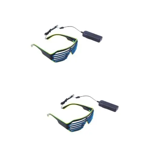 Produktbild: WOFASHPURET 2stücke Glow Sonnenbrille Mit Kaltem Licht Für Partys Festivals Und Veranstaltungen Leuchtende Brille Grünem Rahmen Und Blauen Linsen Ohne Batterie Geeignet Für Erwachsene