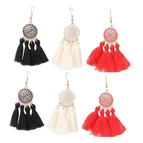 Produktbild: WOFASHPURET 3 Paare 3 Paar Verschiedene Quastenohrringe Boho-schmuck Für Frauen Statement-ohrringe Für Frauen Fransenohrringe Für Frauen Ohrringe Für Frauen Im Trend Sommerdeko Zinklegierung