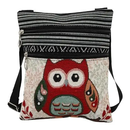 Produktbild: WOFASHPURET Umhängetaschen Damen Umhängetaschen Für Damen Tasche Aus Segeltuch Mit Eule Damen Segeltuchtasche Umhängetasche Für Damen Böhmische Tasche Einstellbar Fräulein Reißverschlusstasche