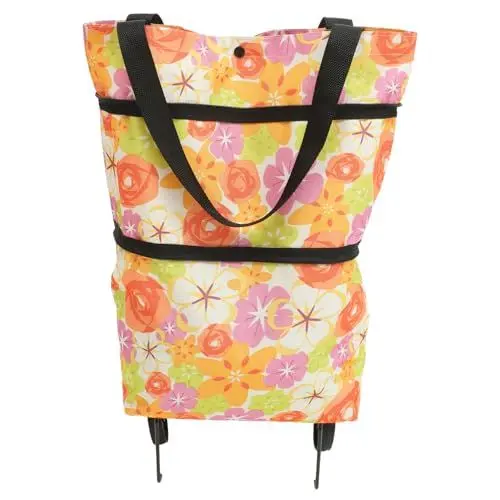 Produktbild: WOFASHPURET Zusammenklappbar Trolley Beutel Trolley Beutel Faltbar Einkaufstrolley-tasche Einkaufswagen Mit Rad Trolley-wagen Faserplatte Einkaufen Spurstange Multifunktion