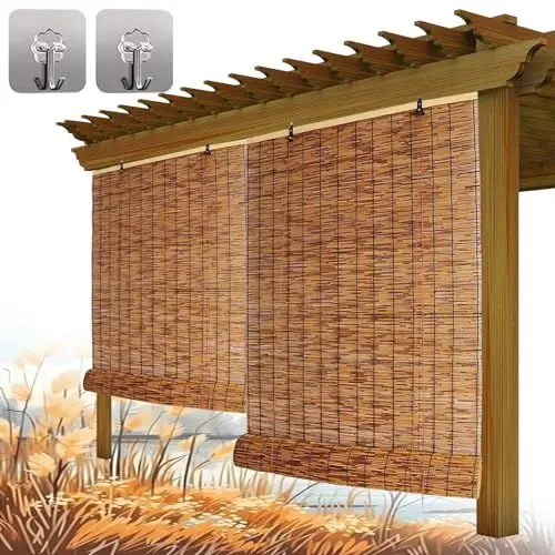 Produktbild: WOGTITYI Natur Bambus Rollo für Aussenbereich Balkon Wetterfest Bambusrollo Ohne Bohren 60 70 80 90 100 110 120 140 160 180cm Breite Sonnenschutz Sichtschutz Rollo