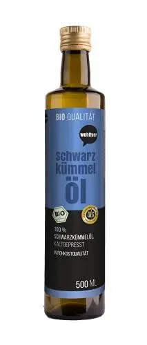 Produktbild: Wohltuer Bio Schwarzkümmelöl 500 ml - Schonend kaltgepresst & in Rohkostqualität - Besonders mild - Aus der Allgäuer Ölmühle