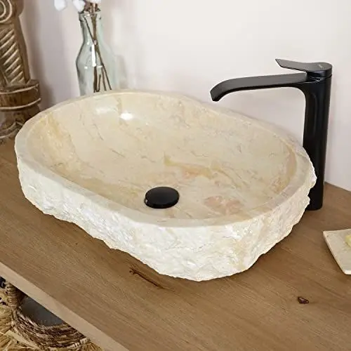 Produktbild: wohnfreuden Marmor Waschbecken creme oval 60 cm - Unikat Aufsatzwaschbecken aus Stein für das Badezimmer