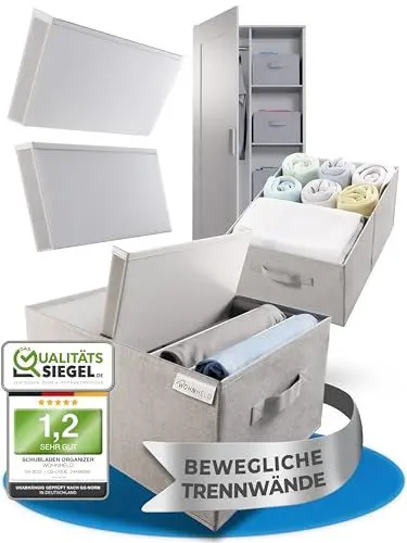 Produktbild: WOHNHELD® Schrank & Schubladen Organizer (+10 Bewegliche Trennwände) 40x30x20 cm (LxBxH) 2 Stück - Aufbewahrungsbox Grau - Ordnungssystem Kleiderschrank Pax Kommode Schubladenbox - Boxen Aufbewahrung