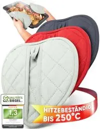 Produktbild: WOHNHELD® Topflappen Set (Extrem Hitzebeständig 250°C) 2 Stück - Waschmaschinen geeignet - Ofenhandschuhe Küchenhelfer Topflappen Handschuh Topfhandschuhe Topfuntersetzer - 20 x 20 cm - Mintgrün Herz