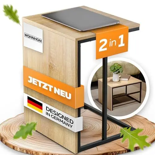 Produktbild: WOHNHOM Beistelltisch FRANK Kleiner Kombitisch (Auch als Couchtisch nutzbar) Coffee Table Holz Sofatisch Nachttisch Tisch Wohnzimmer Betttisch Couchbar Laptoptisch