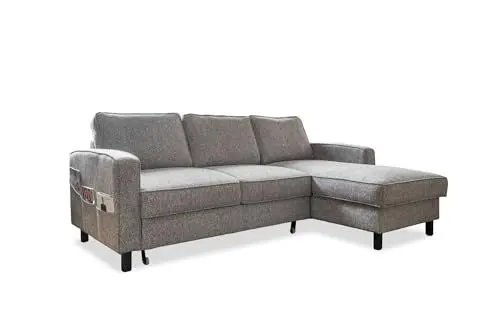 Produktbild: Wohnlandschaft L Form mit Schlaffunktion, L Sofa mit Schlaffunktion - Sofa Grau, Big Sofa L Form mit Schlaffunktion, L Couch mit Schlaffunktion, Sofa Ecksofa mit Schlaffunktion und Bettkasten 228R