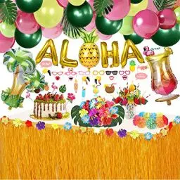 Produktbild: WOHOT 162PCS Hawaii Party Dekoration Set mit Luftballons Girlande Hawaii Luau Tischröcke Ballon Kit Hawaii ALOHA für Tropische Sommer Beach Party Deko (162 Stück)