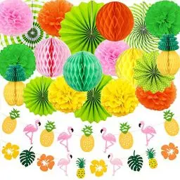 Produktbild: wohot 22pcs Hawaii Party Dekoration, Girlande Flamingo, Papierfächer Deko,Wabenbälle, Ananas Deko, Pompom Geburtstagsdeko Hochzeit Karneval Dekoration