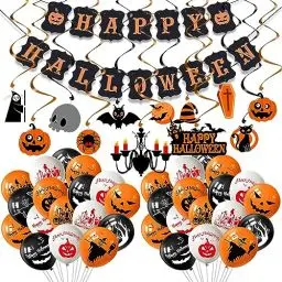 Produktbild: wohot 81pcs Halloween Deko Set, Halloween Girlande, Halloween Luftballon, Halloween Hängende Wirbel Dekoration, Halloween Zubehör Halloween Party Deko