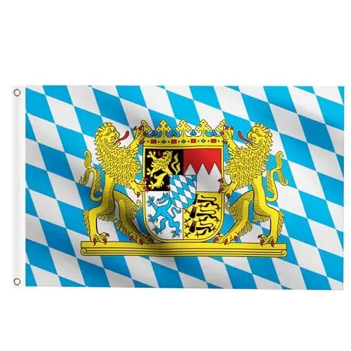 Produktbild: Woiltryn 2 Stück Bayern Flagge 90 x 150 cm, Deutschland Bayerische Lion Crest Große Fahnen für Oktoberfest Party Dekorationen, Bayern Fahne mit Messing-Ösen Wetterfeste Fahne für Fahnenmast