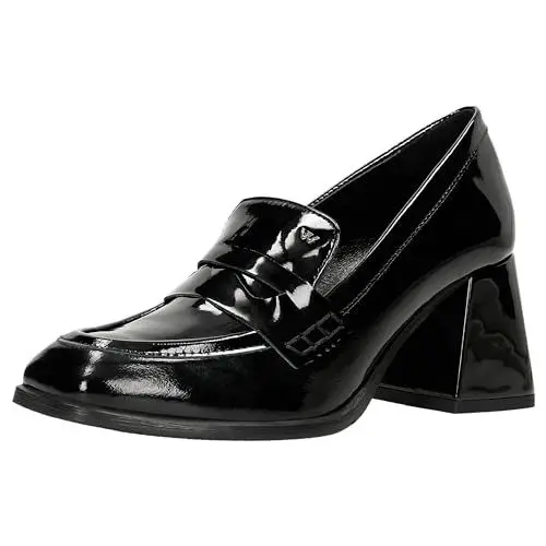Produktbild: WOJAS - Damen Mokassins, mit Massivem Blockabsatz, Damenmokassins aus Hochwertigem Lackleder, Damen Halbschuhe mit Dekorative Riemen, 46204-31 - Schwarz, Gr. 36