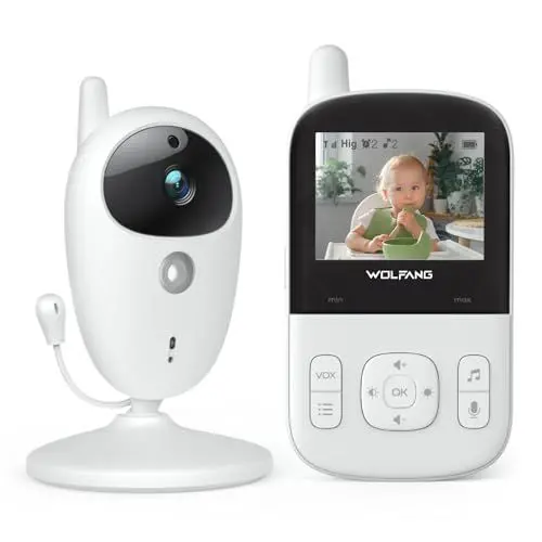 Produktbild: WOLFANG Babyphone mit Kamera und Audio, 2.4 Zoll Video Baby Monitor Bildschirm, ECO Modus Nachtsicht Temperatursensor Schlaflieder Lange Akkulaufzeit