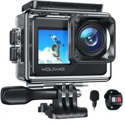 Produktbild: WOLFANG GA120 Action Cam 4K 20MP WiFi Kamera, Unterwasserkamera 40M Wasserdicht Kamera, 170° Weitwinkel Dual Screen Vlogging Kamera mit EIS Bildstabilisierung, Helmhalterung Zubehör Kits
