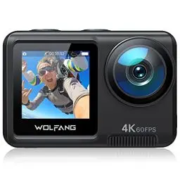 Produktbild: WOLFANG GA420 Action Cam 4K 60FPS Unterwasserkamera WiFi 10M Wasserdicht ohne Gehäuse 3.0 EIS Bildstabilisator Dual Screen Helmkamera (Externem Mikrofon, 2x1350mAh Akkus und Zubehör Kit)
