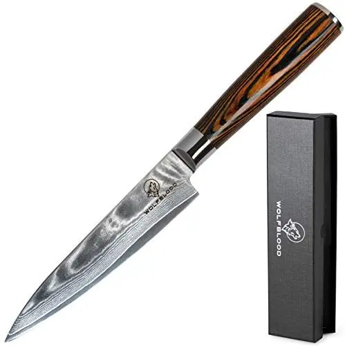 Produktbild: Wolfblood Damastmesser Küchenmesser L(24cm) Profi-Kochmesser aus echtem 67 Lagen Damaststahl I Damast-Küchenmesser und Chefmesser mit Holzgriff Geschenkbox und Klingenschutz