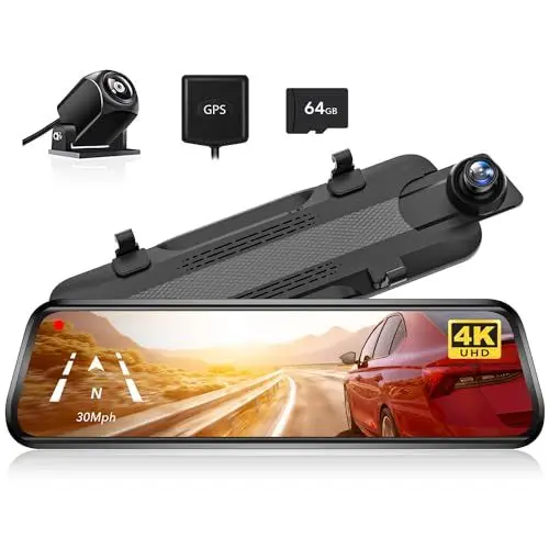 Produktbild: WOLFBOX G930 10'' Rückspiegel Kamera mit 5.8GHz WiFi, 4K Dash Cam Vorne und Hinten mit WDR, Touchscreen Rückspiegel Rückfahrkamera, Parking Monitor, Reverse Assist, Inklusive 64GB Karte & GPS