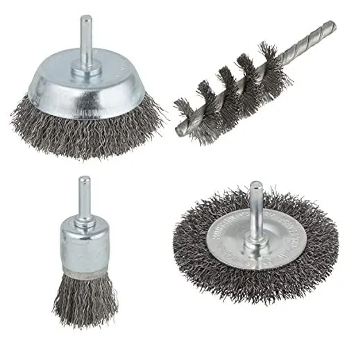 Produktbild: wolfcraft Stahldrahtbürsten Set 4-teilig - 2133000 - Drahtbürste für Bohrmaschine, Rost entfernen, Reinigung