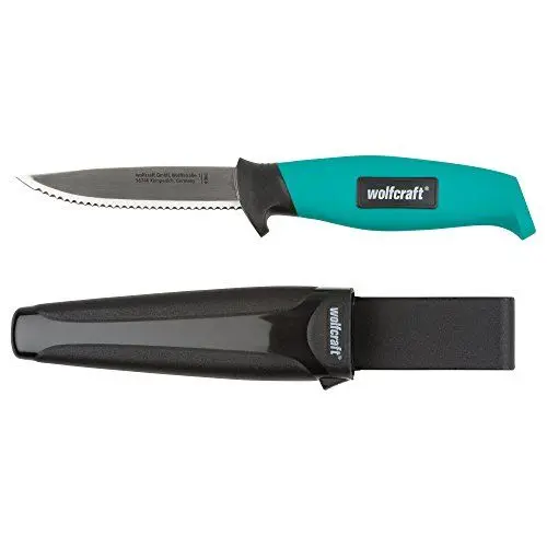 Produktbild: wolfcraft Outdoormesser mit gezahnter Klinge und Köcher I 4086000 I Messer für Hobby, Handwerk und Camping